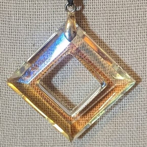 Cut Out Diamond Shape Pendant with Blue AB Crystal Beads on Silver Tone Necklace - Picture 6 of 10